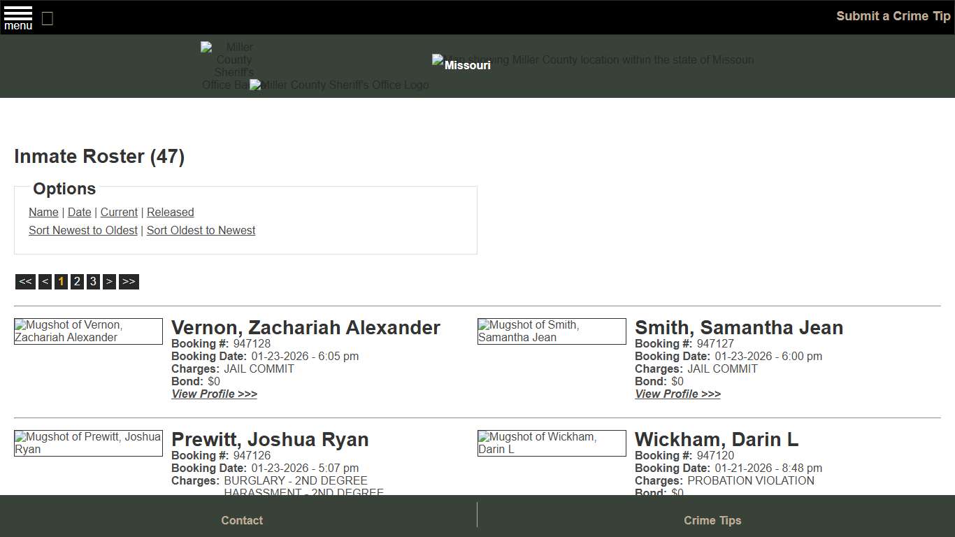 Inmate Roster - Current Inmates Booking Date Descending - Miller County Sheriff MO