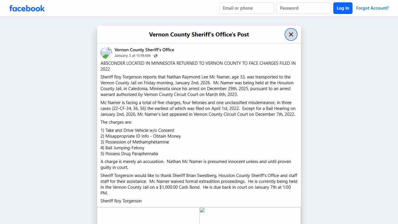 ABSCONDER LOCATED IN... - Vernon County Sheriff's Office Facebook